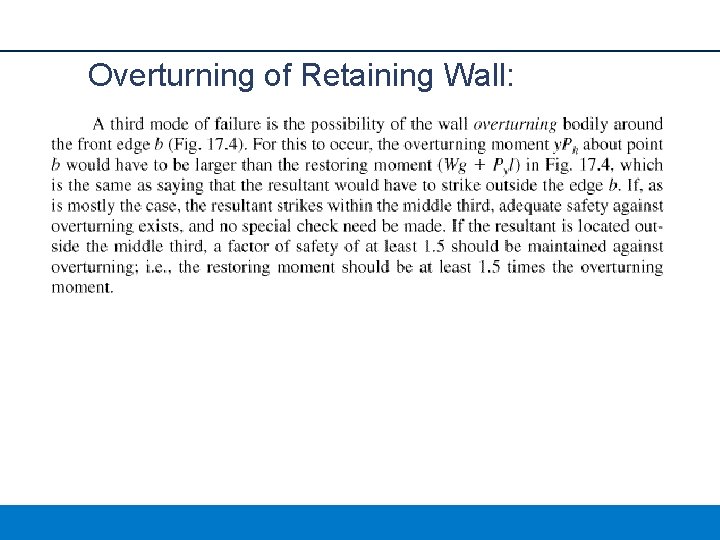 Overturning of Retaining Wall: 