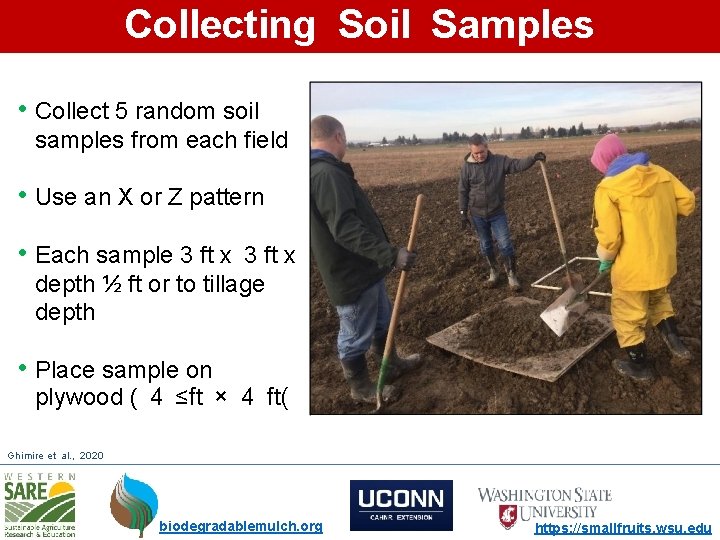 Collecting Soil Samples • Collect 5 random soil samples from each field • Use