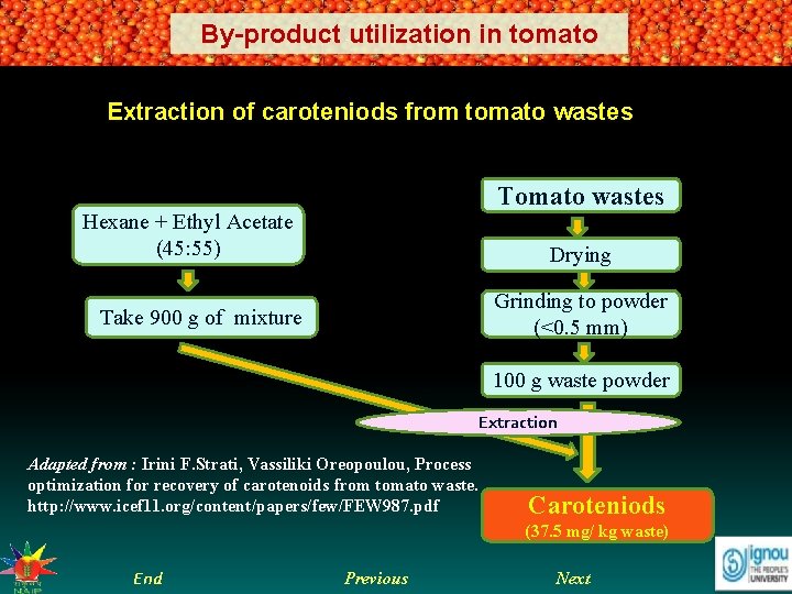 By-product utilization in tomato Grape Juice and Beverages Extraction of caroteniods from tomato wastes