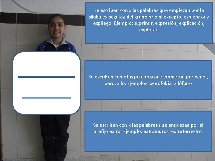 Se escriben con x las palabras que empiezan por la sílaba ex seguida del