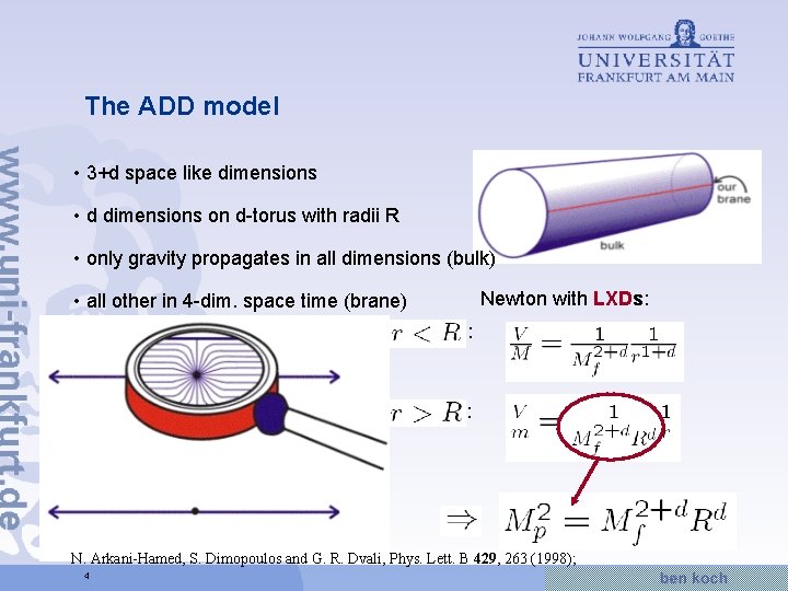 The ADD model • 3+d space like dimensions • d dimensions on d-torus with