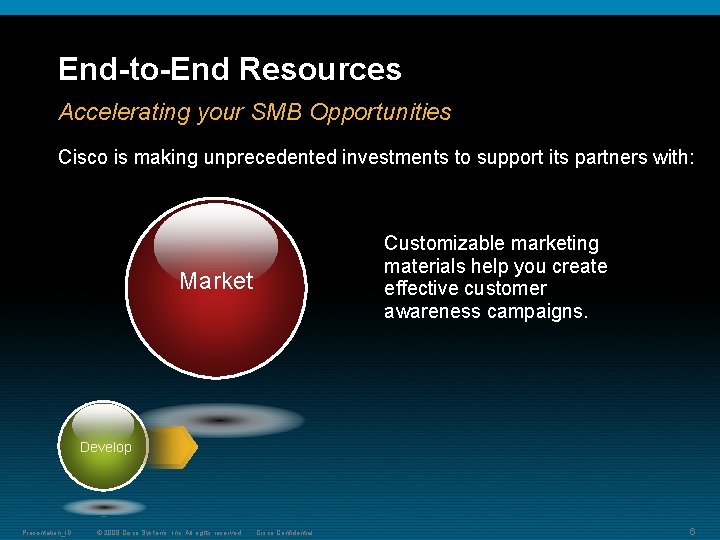 End-to-End Resources Accelerating your SMB Opportunities Cisco is making unprecedented investments to support its