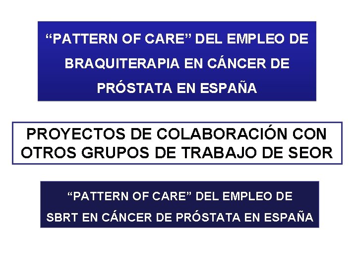 “PATTERN OF CARE” DEL EMPLEO DE BRAQUITERAPIA EN CÁNCER DE PRÓSTATA EN ESPAÑA PROYECTOS