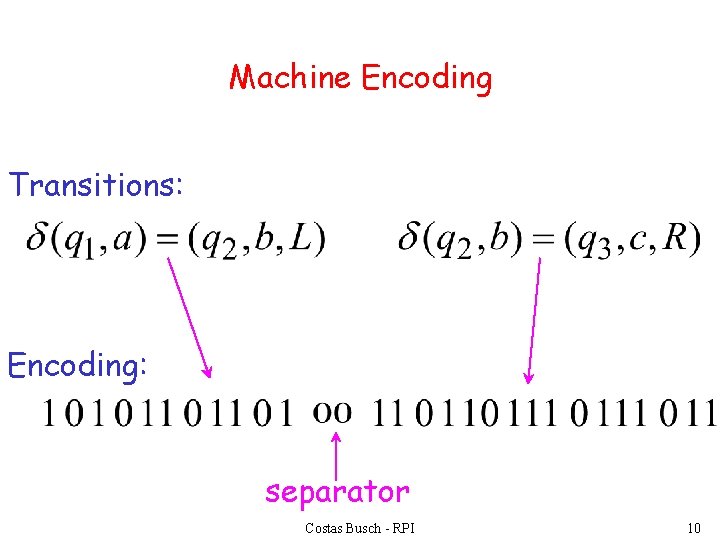 Machine Encoding Transitions: Encoding: separator Costas Busch - RPI 10 