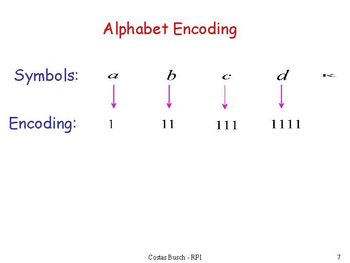 Alphabet Encoding Symbols: Encoding: Costas Busch - RPI 7 