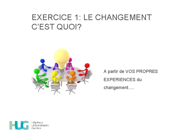 EXERCICE 1: LE CHANGEMENT C’EST QUOI? A partir de VOS PROPRES EXPERIENCES du changement….
