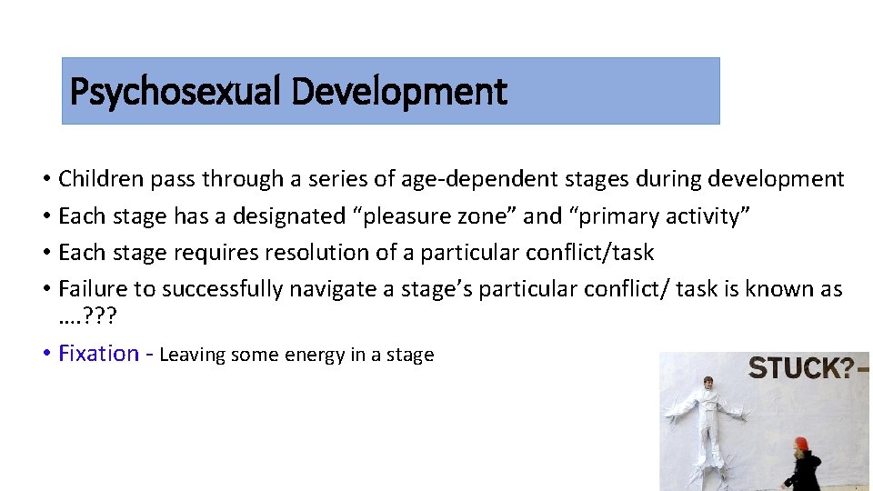 Psychosexual Development • Children pass through a series of age-dependent stages during development •