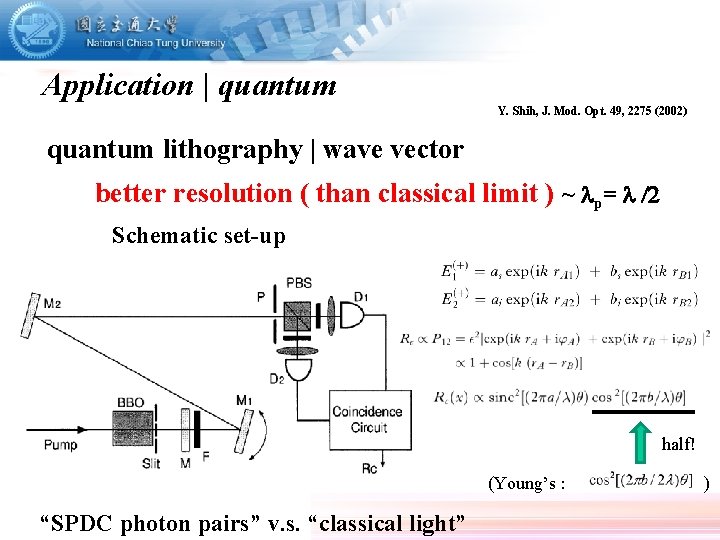 Application | quantum Y. Shih, J. Mod. Opt. 49, 2275 (2002) quantum lithography |