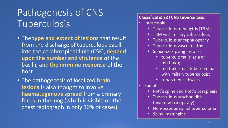 Pathogenesis of CNS Tuberculosis • The type and extent of lesions that result from