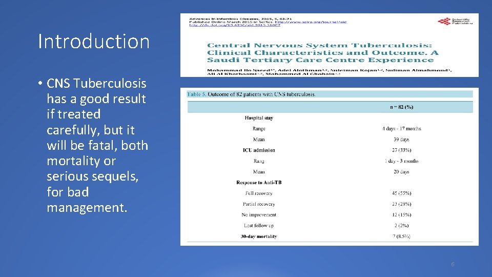 Introduction • CNS Tuberculosis has a good result if treated carefully, but it will