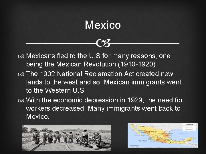 Mexico Mexicans fled to the U. S for many reasons, one being the Mexican