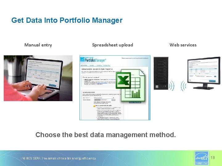 Get Data Into Portfolio Manager Manual entry Spreadsheet upload Web services Choose the best