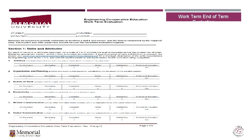 Work Term End of Term Evaluation 