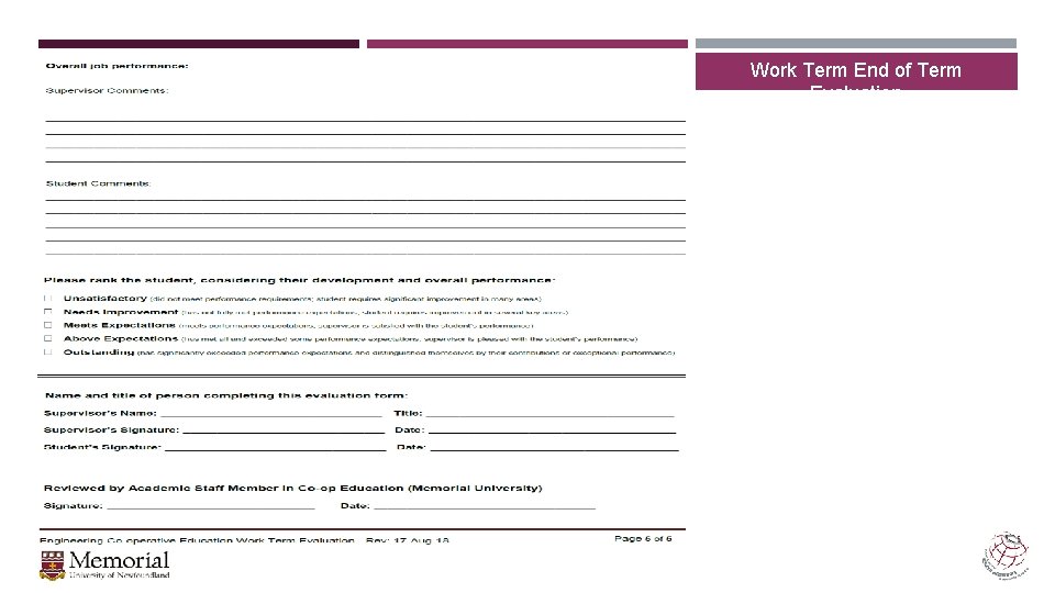 Work Term End of Term Evaluation 