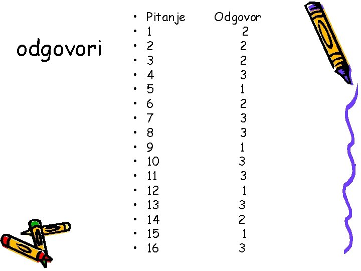 odgovori • • • • • Pitanje 1 2 3 4 5 6 7
