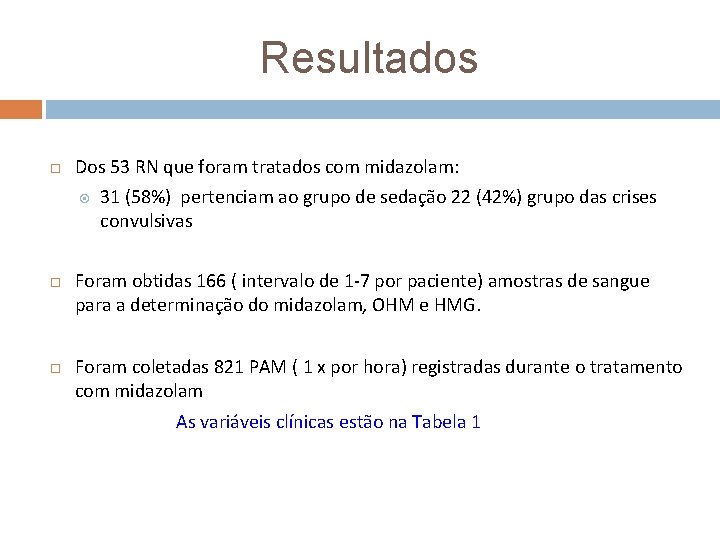 Resultados Dos 53 RN que foram tratados com midazolam: 31 (58%) pertenciam ao grupo