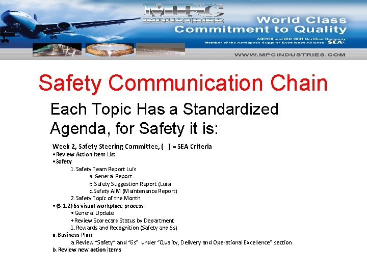 Safety Communication Chain Each Topic Has a Standardized Agenda, for Safety it is: Week