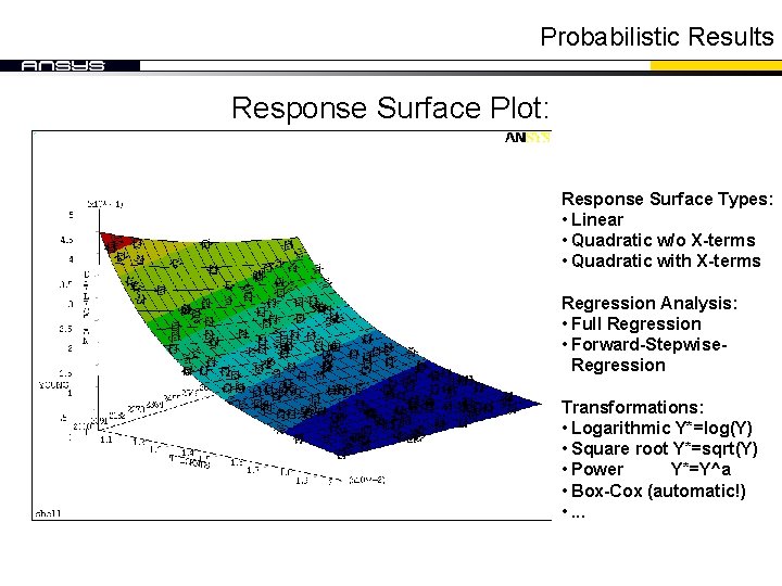 Probabilistic Results Response Surface Plot: Response Surface Types: • Linear • Quadratic w/o X-terms Probabilistic Results Response Surface Plot: Response Surface Types: • Linear • Quadratic w/o X-terms