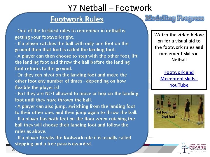 Y 7 Netball – Footwork Rules - One of the trickiest rules to remember
