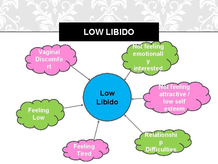 LOW LIBIDO Not feeling emotionall y interested Vaginal Discomfo rt Low Libido Feeling Low