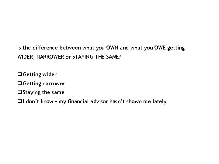 Is the difference between what you OWN and what you OWE getting WIDER, NARROWER