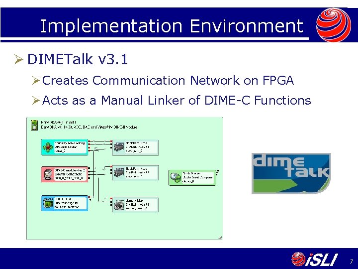 Implementation Environment Ø DIMETalk v 3. 1 Ø Creates Communication Network on FPGA Ø