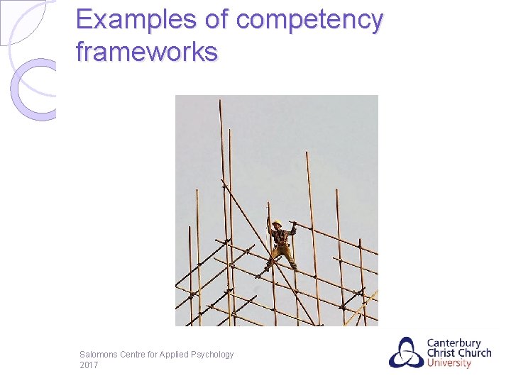 Examples of competency frameworks Salomons Centre for Applied Psychology 2017 