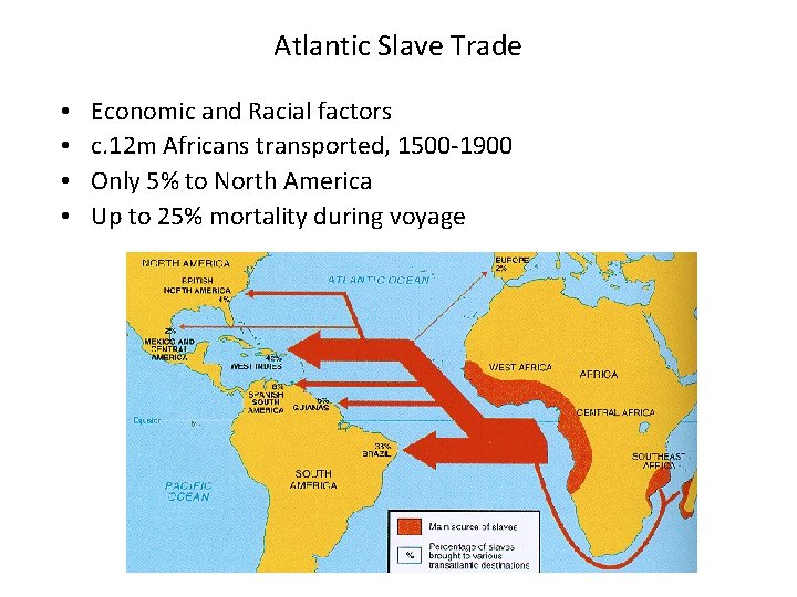 Atlantic Slave Trade • • Economic and Racial factors c. 12 m Africans transported,