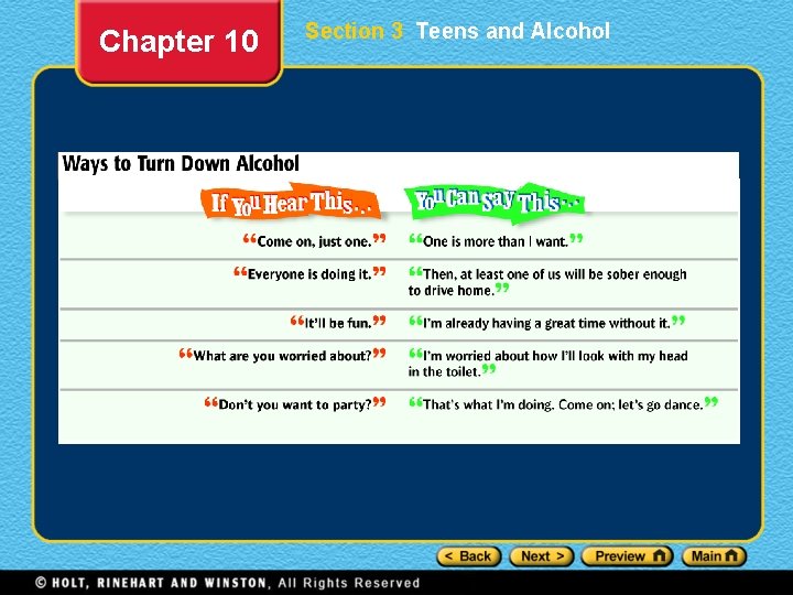 Chapter 10 Section 3 Teens and Alcohol 