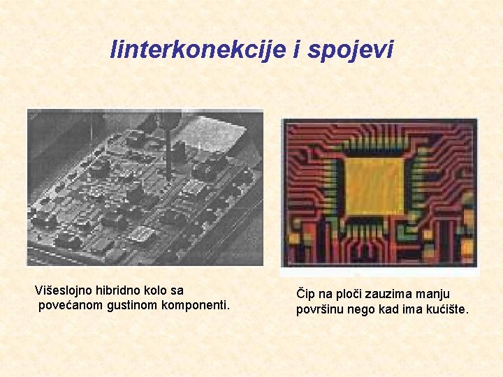 Iinterkonekcije i spojevi Višeslojno hibridno kolo sa povećanom gustinom komponenti. Čip na ploči zauzima