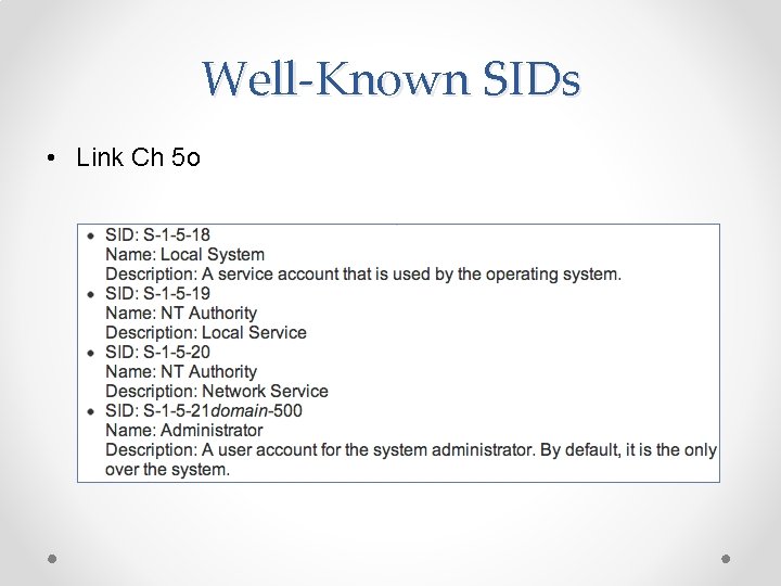 Well-Known SIDs • Link Ch 5 o 