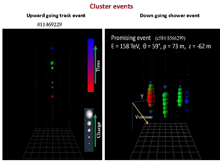 Cluster events Upward going track event #11469229 Down going shower event 