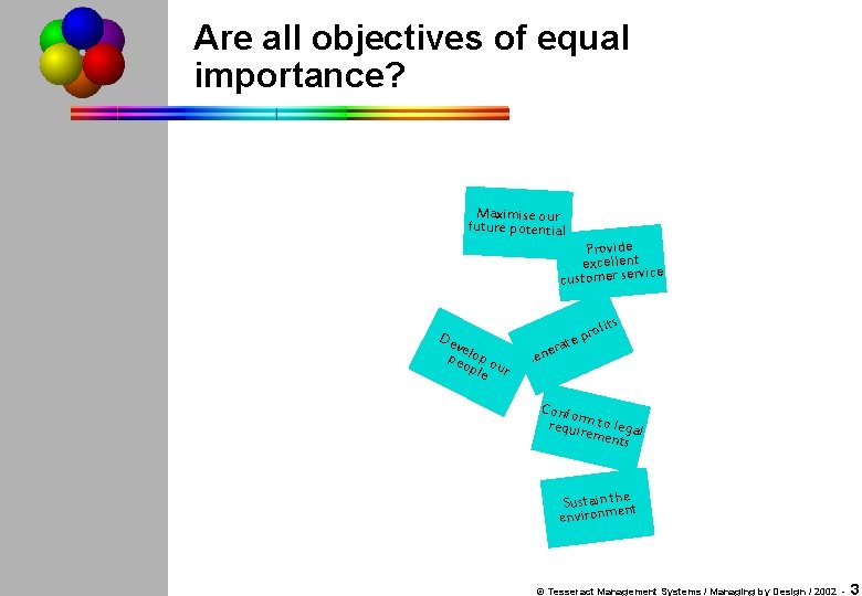 Are all objectives of equal importance? Maximise our future potential Provide excellent e customer