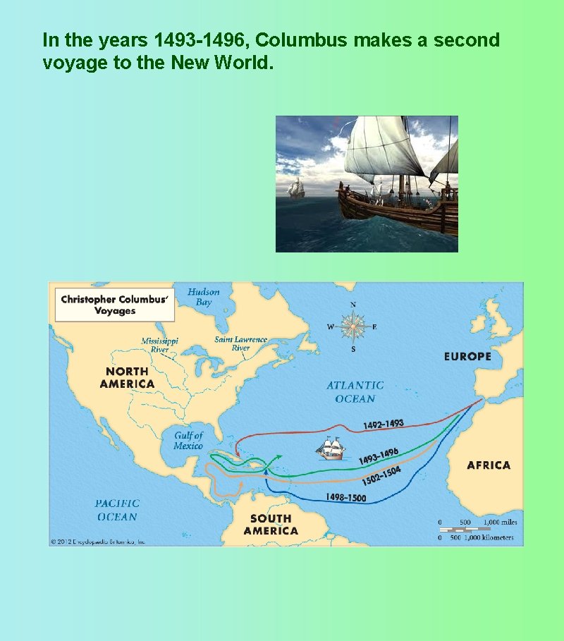 In the years 1493 -1496, Columbus makes a second voyage to the New World.