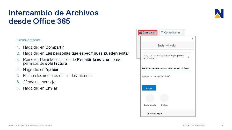 Intercambio de Archivos desde Office 365 INSTRUCCIONES: 1. Haga clic en Compartir 2. Haga