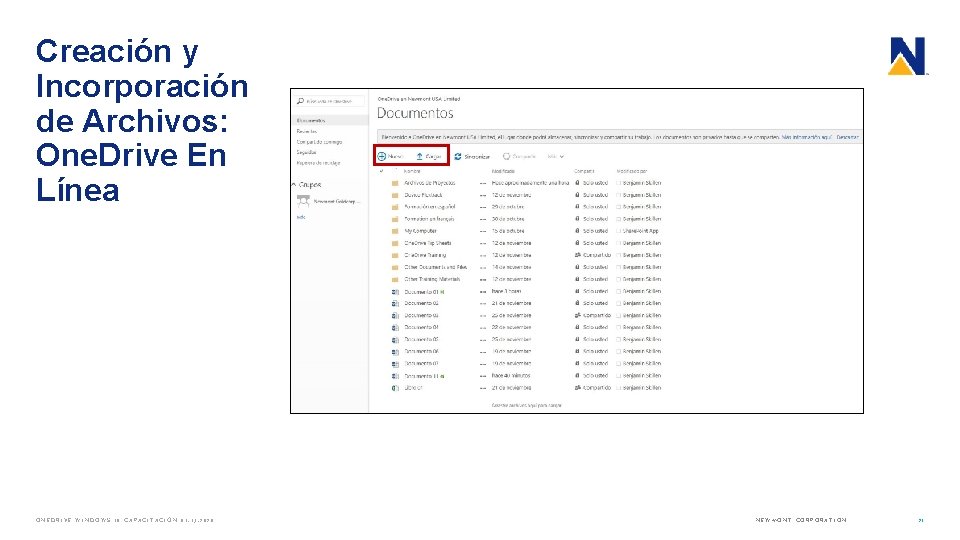 Creación y Incorporación de Archivos: One. Drive En Línea ONEDRIVE WINDOWS 10 CAPACITACIÓN 01.