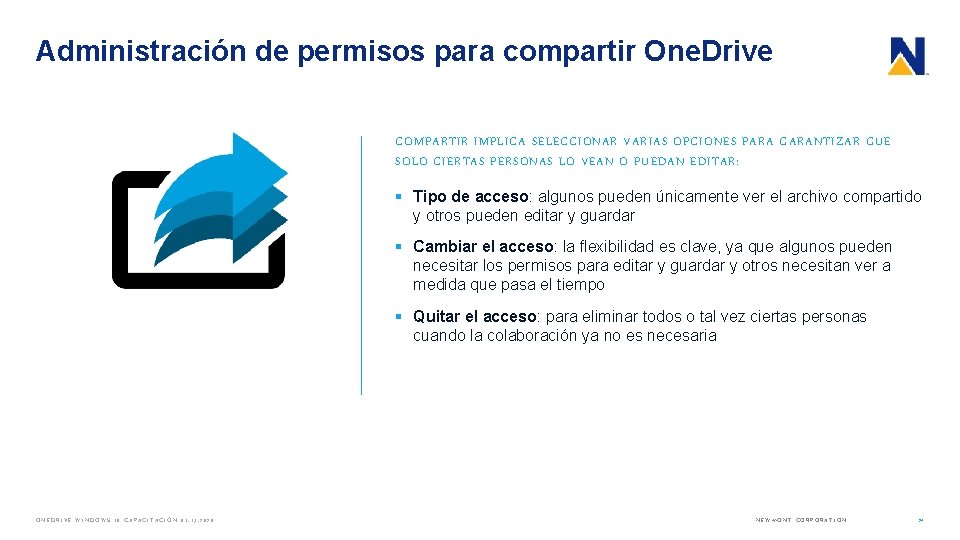 Administración de permisos para compartir One. Drive COMPARTIR IMPLICA SELECCIONAR VARIAS OPCIONES PARA GARANTIZAR