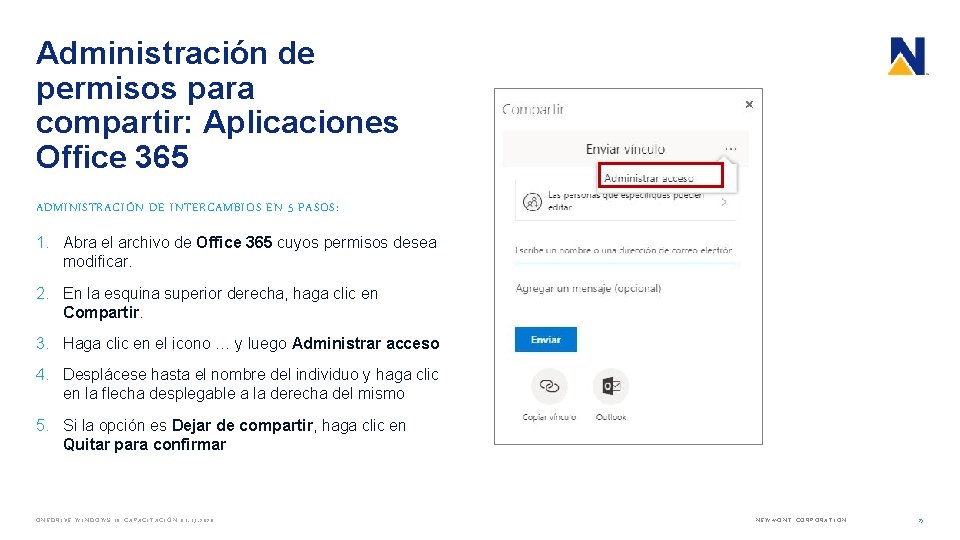 Administración de permisos para compartir: Aplicaciones Office 365 ADMINISTRACIÓN DE INTERCAMBIOS EN 5 PASOS: