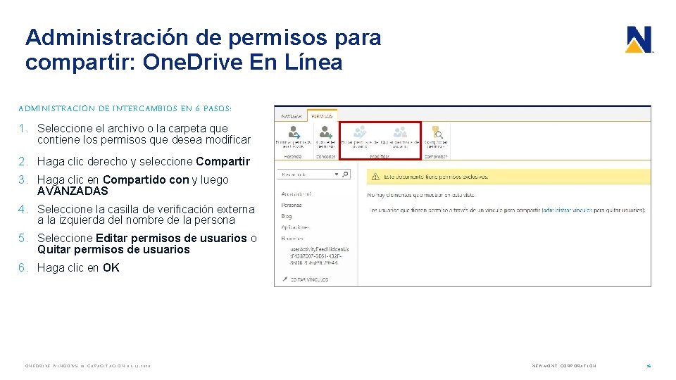 Administración de permisos para compartir: One. Drive En Línea ADMINISTRACIÓN DE INTERCAMBIOS EN 6