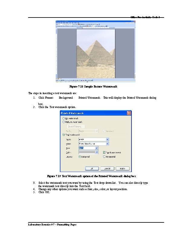 Office Productivity Tools 1 Figure 7. 18 Sample Picture Watermark The steps in inserting Office Productivity Tools 1 Figure 7. 18 Sample Picture Watermark The steps in inserting