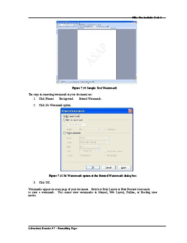 Office Productivity Tools 1 Figure 7. 20 Sample Text Watermark The steps in removing Office Productivity Tools 1 Figure 7. 20 Sample Text Watermark The steps in removing