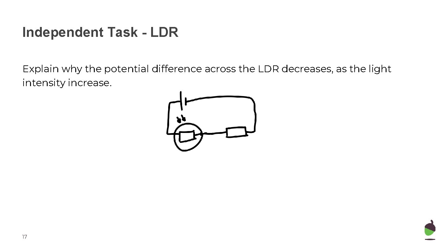 Independent Task - LDR Explain why the potential difference across the LDR decreases, as