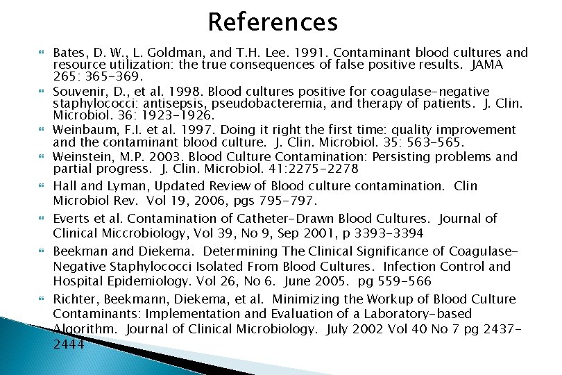 References Bates, D. W. , L. Goldman, and T. H. Lee. 1991. Contaminant blood