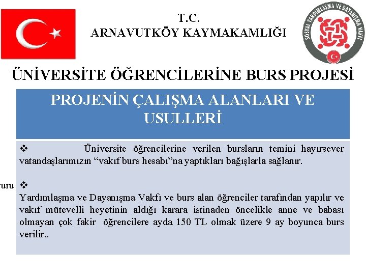 T. C. ARNAVUTKÖY KAYMAKAMLIĞI ÜNİVERSİTE ÖĞRENCİLERİNE BURS PROJESİ PROJENİN ÇALIŞMA ALANLARI VE USULLERİ v