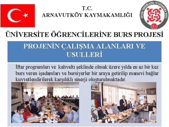 T. C. ARNAVUTKÖY KAYMAKAMLIĞI ÜNİVERSİTE ÖĞRENCİLERİNE BURS PROJESİ PROJENİN ÇALIŞMA ALANLARI VE USULLERİ İftar