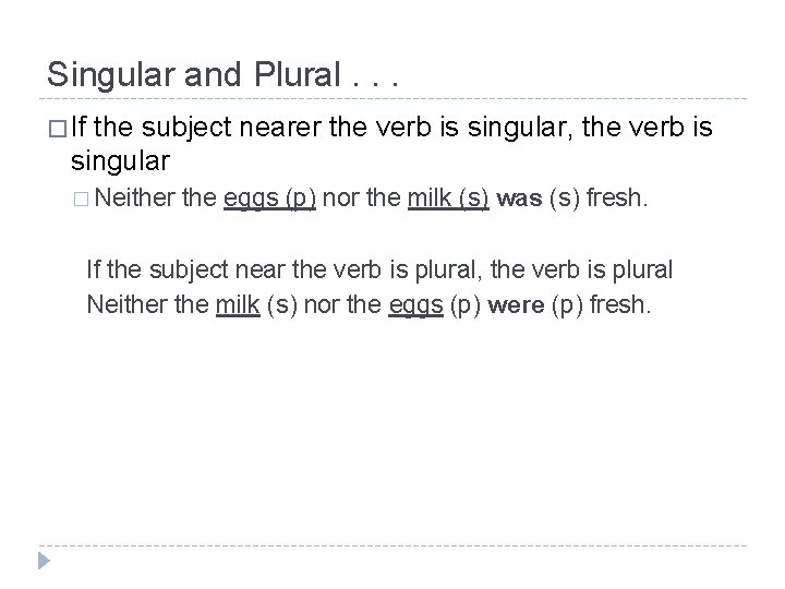 Singular and Plural. . . � If the subject nearer the verb is singular,