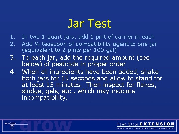 Jar Test 1. 2. In two 1 -quart jars, add 1 pint of carrier