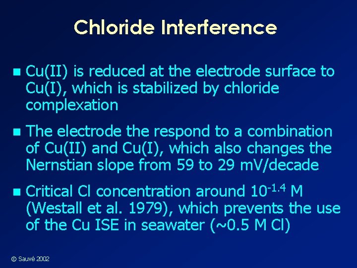 Chloride Interference n Cu(II) is reduced at the electrode surface to Cu(I), which is