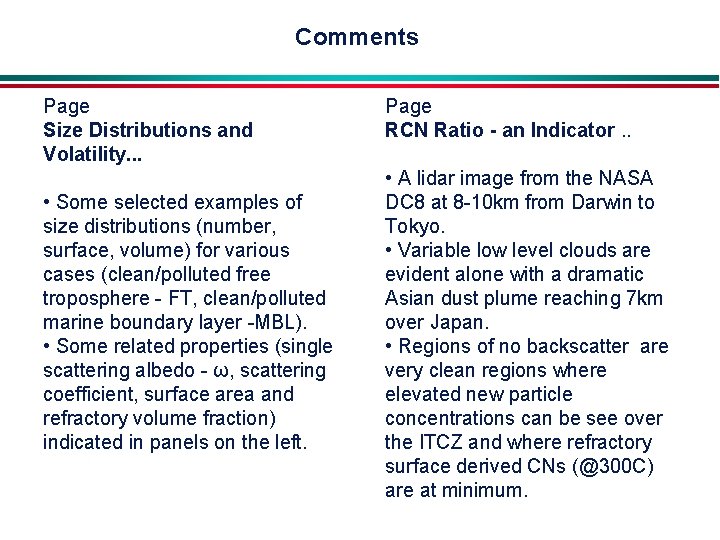 Comments Page Size Distributions and Volatility. . . • Some selected examples of size