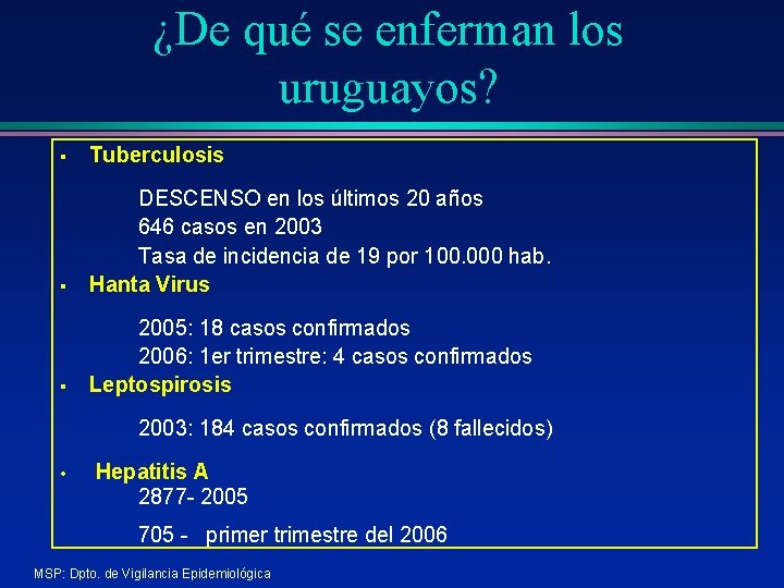 ¿De qué se enferman los uruguayos? § Tuberculosis § DESCENSO en los últimos 20